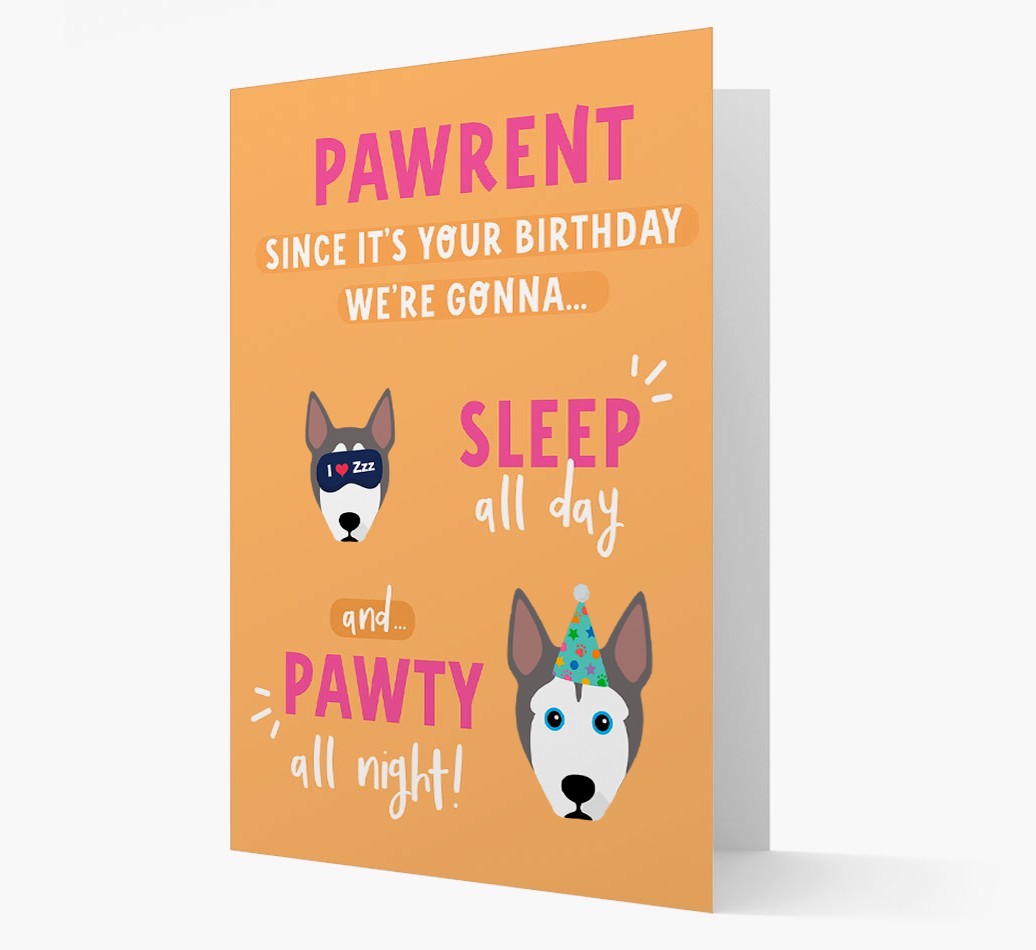 Sleep All Day, Pawty All Night: Personalised Card with {breedFullName} Icon