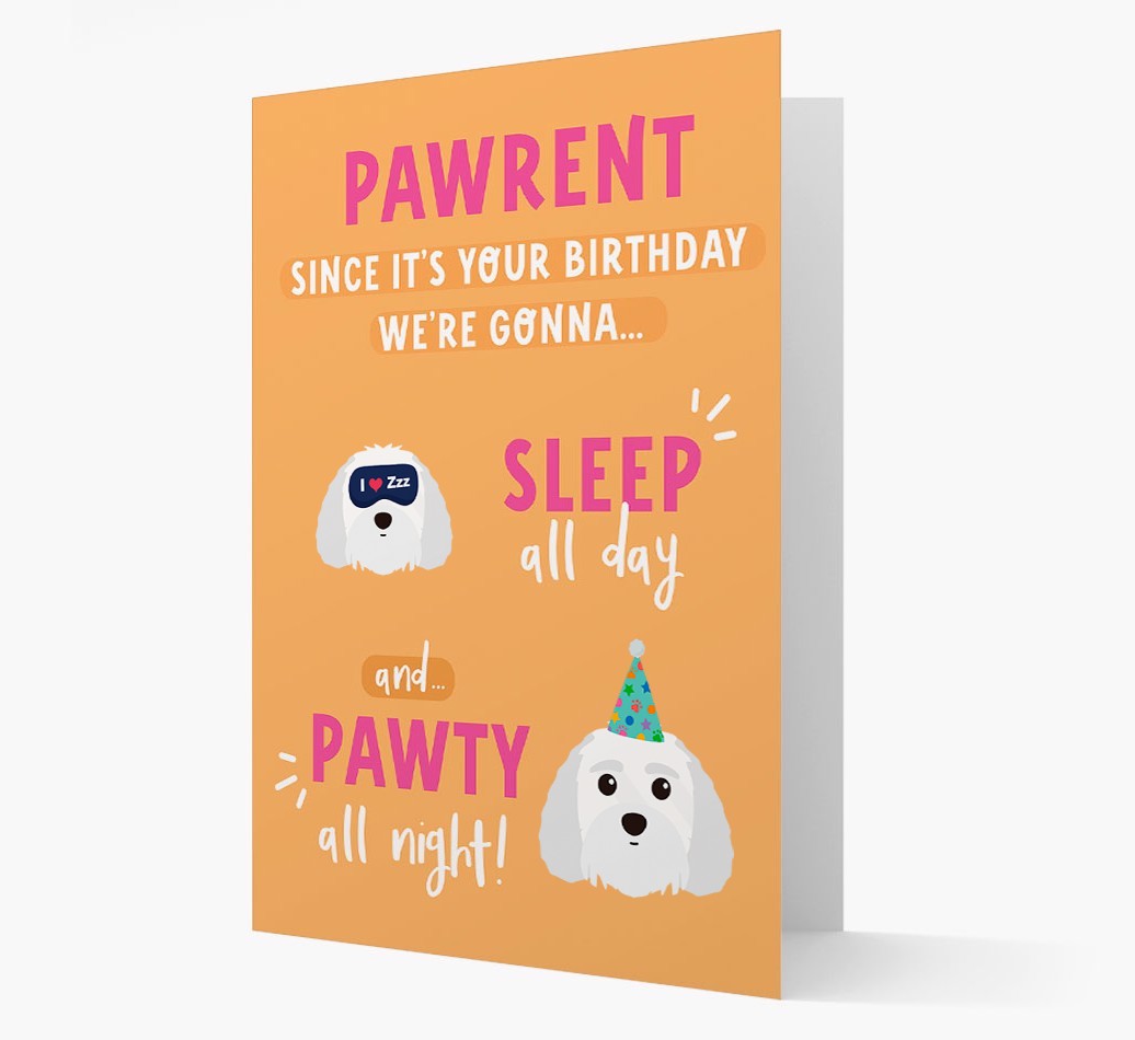 Sleep All Day, Pawty All Night: Personalized Card with {breedFullName} Icon