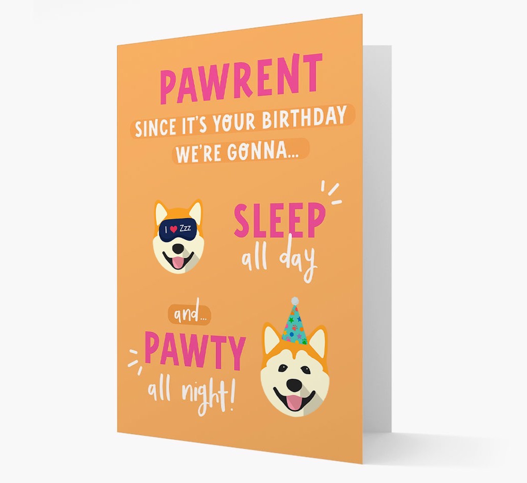 Sleep All Day, Pawty All Night: Personalized Card with {breedFullName} Icon