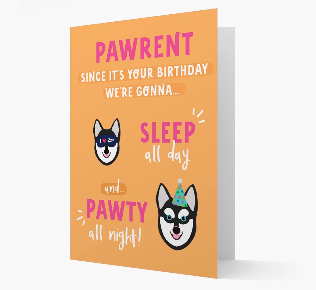 Sleep All Day, Pawty All Night: Personalized Card with {breedFullName} Icon