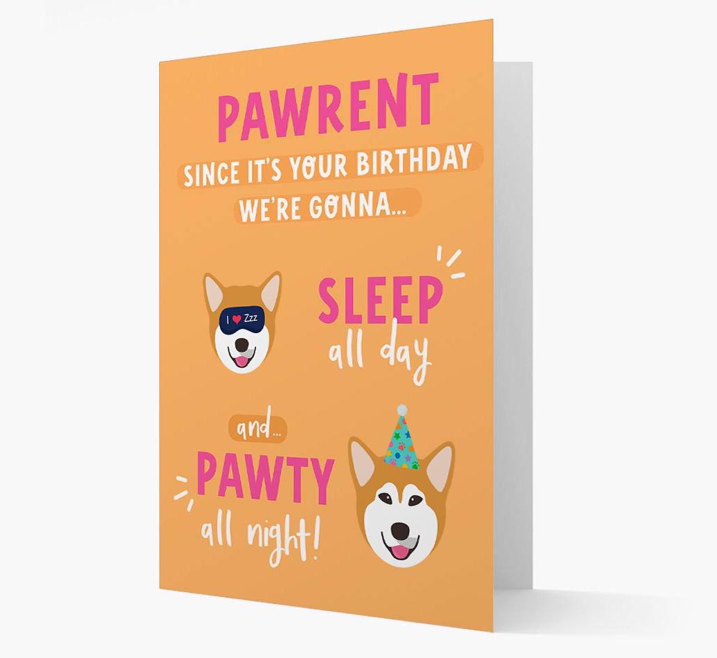 Sleep All Day, Pawty All Night: Personalized Card with {breedFullName} Icon