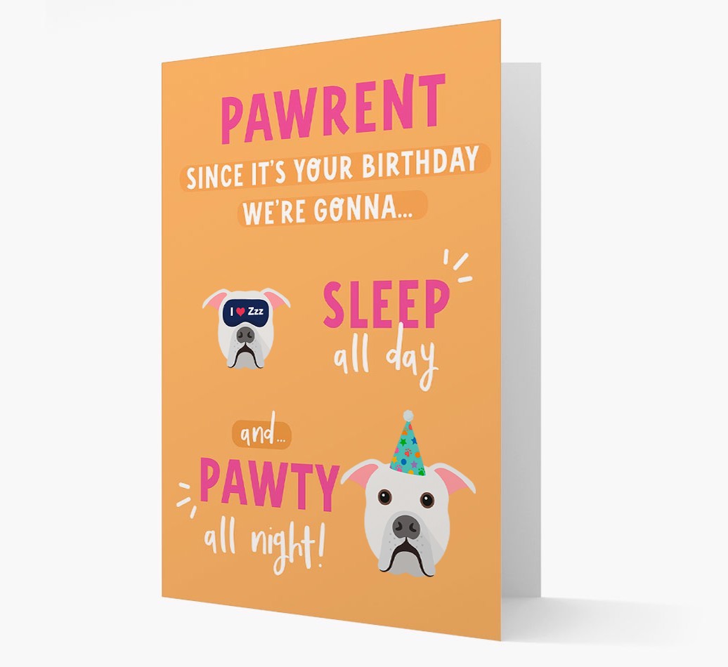 Sleep All Day, Pawty All Night: Personalized Card with {breedFullName} Icon