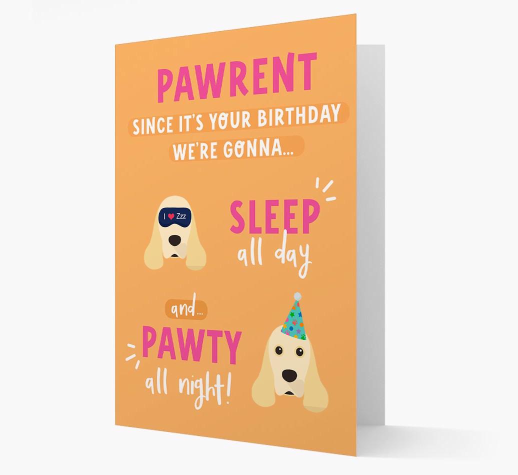 Sleep All Day, Pawty All Night: Personalized Card with {breedFullName} Icon