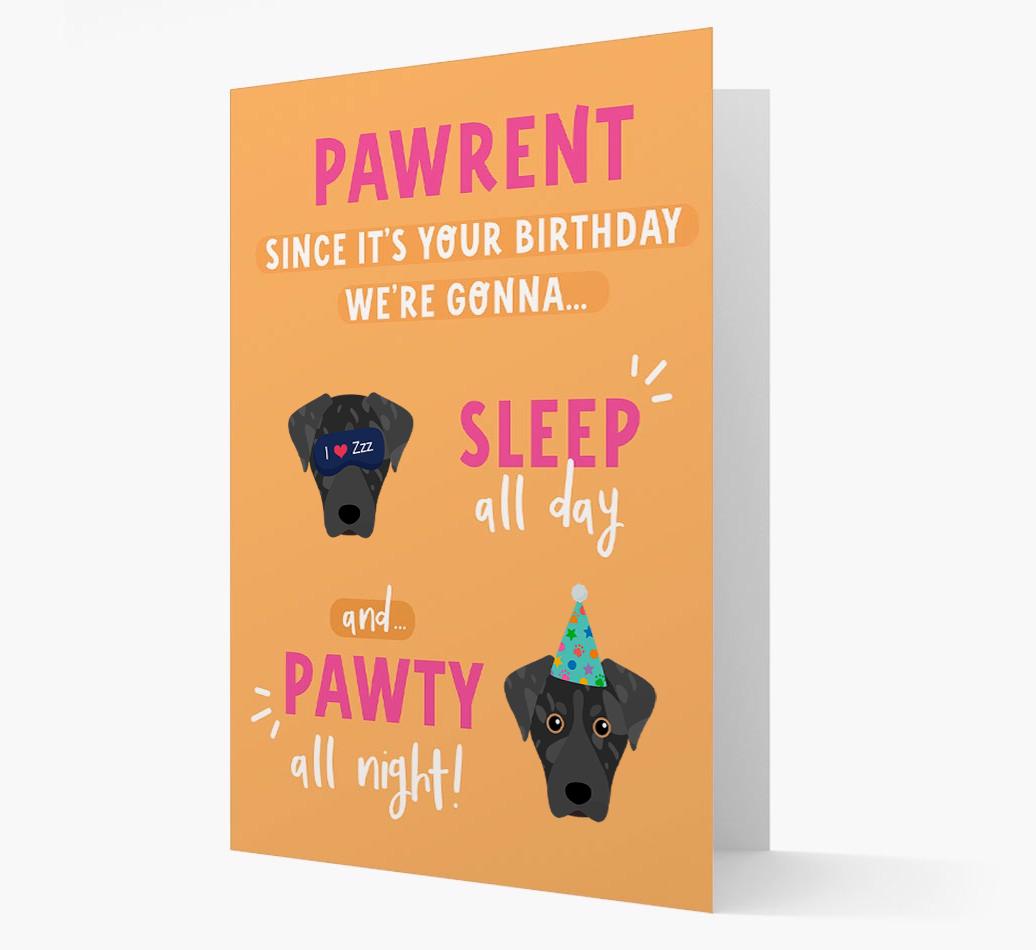 Sleep All Day, Pawty All Night: Personalized Card with {breedFullName} Icon