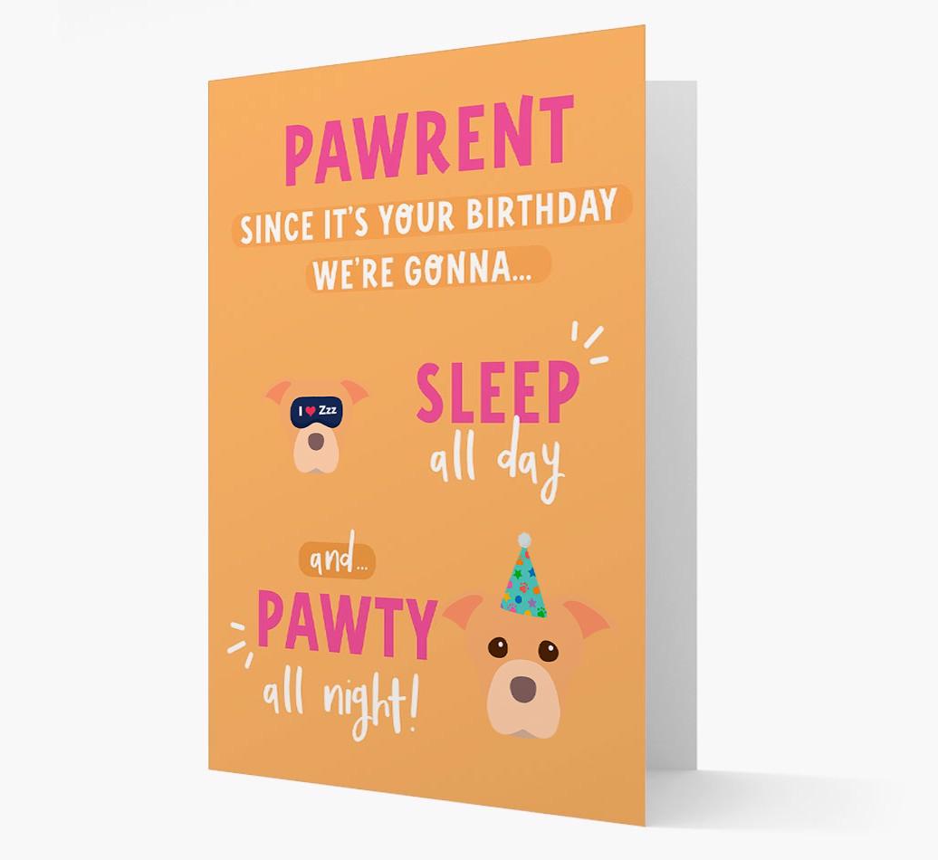 Sleep All Day, Pawty All Night: Personalized Card with {breedFullName} Icon