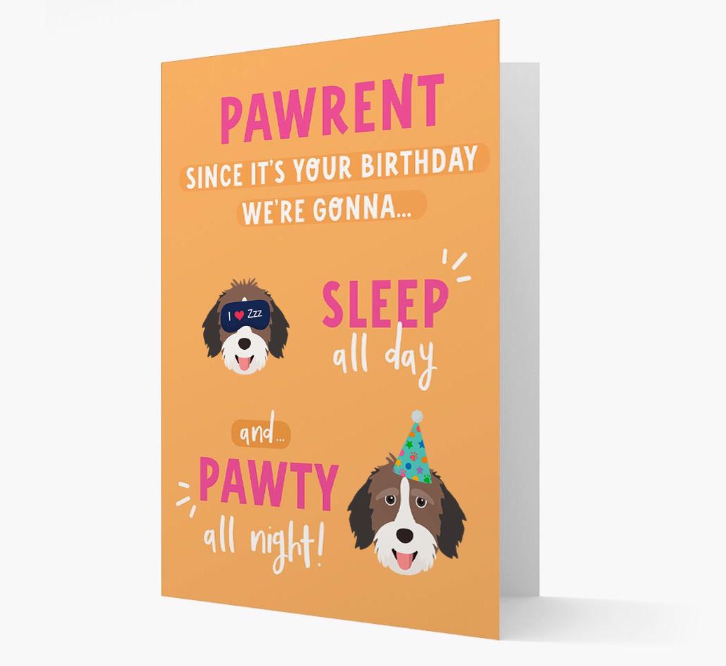 Sleep All Day, Pawty All Night: Personalized Card with {breedFullName} Icon