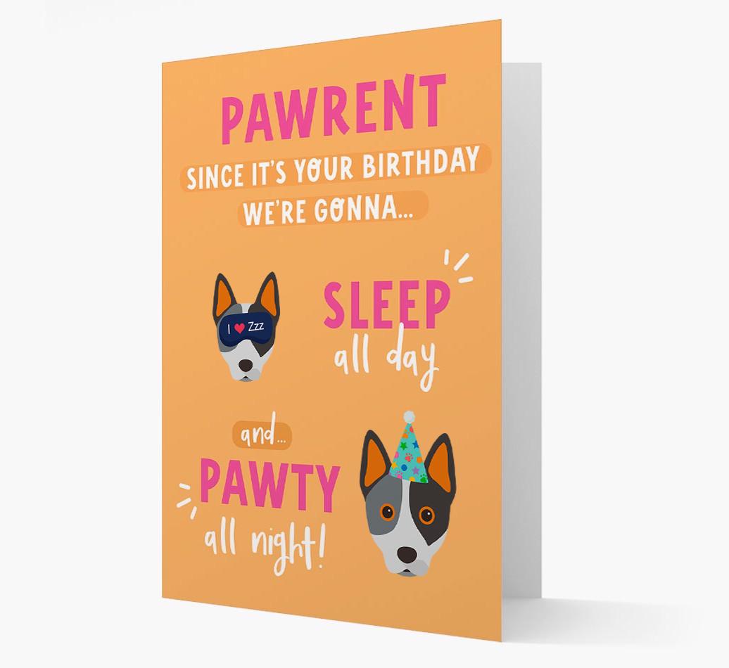 Sleep All Day, Pawty All Night: Personalized Card with {breedFullName} Icon