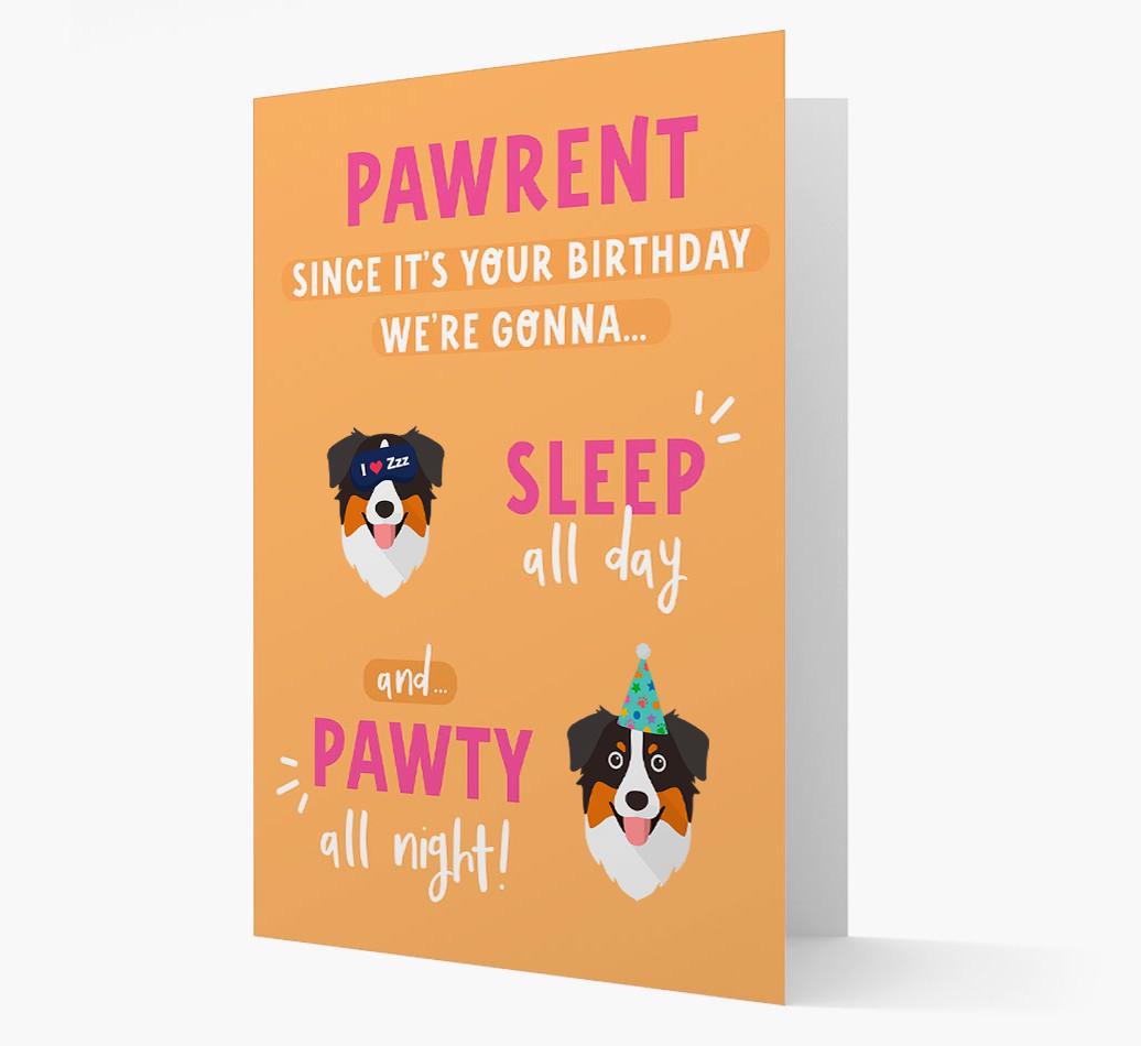 Sleep All Day, Pawty All Night: Personalized Card with {breedFullName} Icon