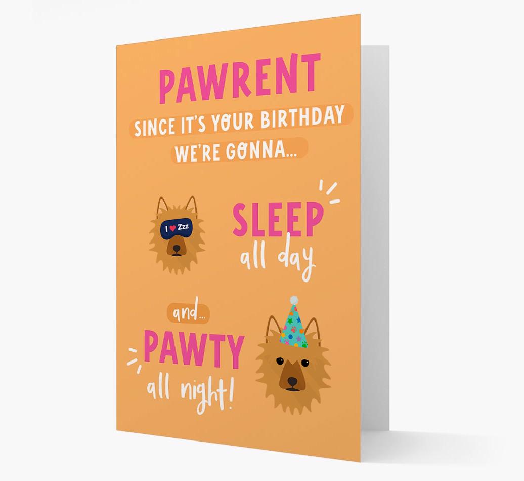 Sleep All Day, Pawty All Night: Personalized Card with {breedFullName} Icon