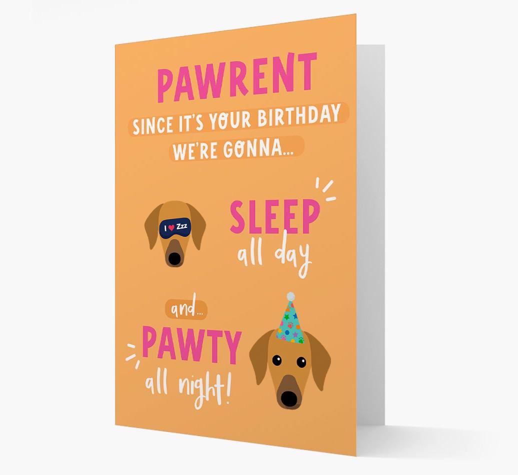 Sleep All Day, Pawty All Night: Personalized Card with {breedFullName} Icon