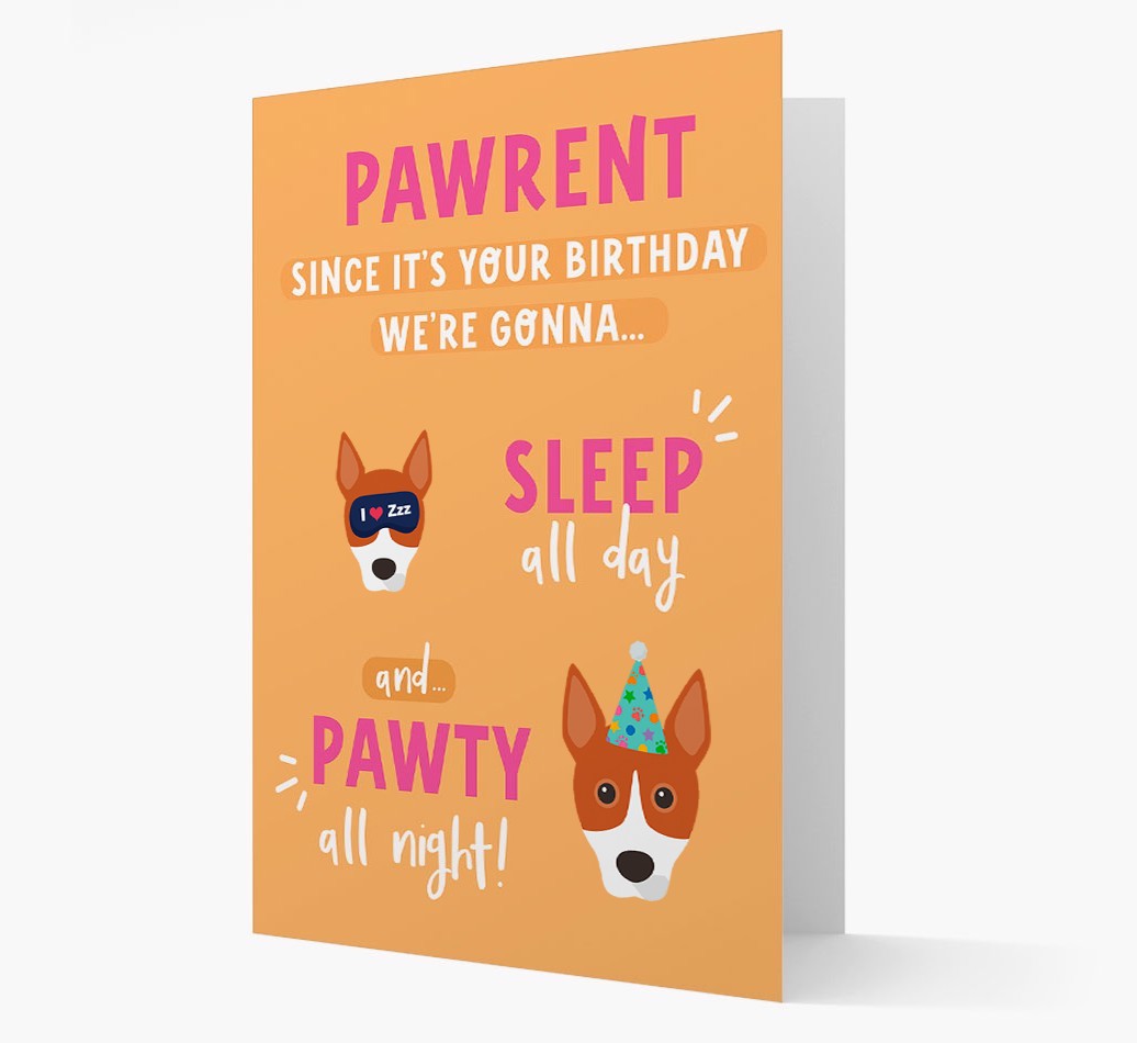 Sleep All Day, Pawty All Night: Personalized Card with {breedFullName} Icon