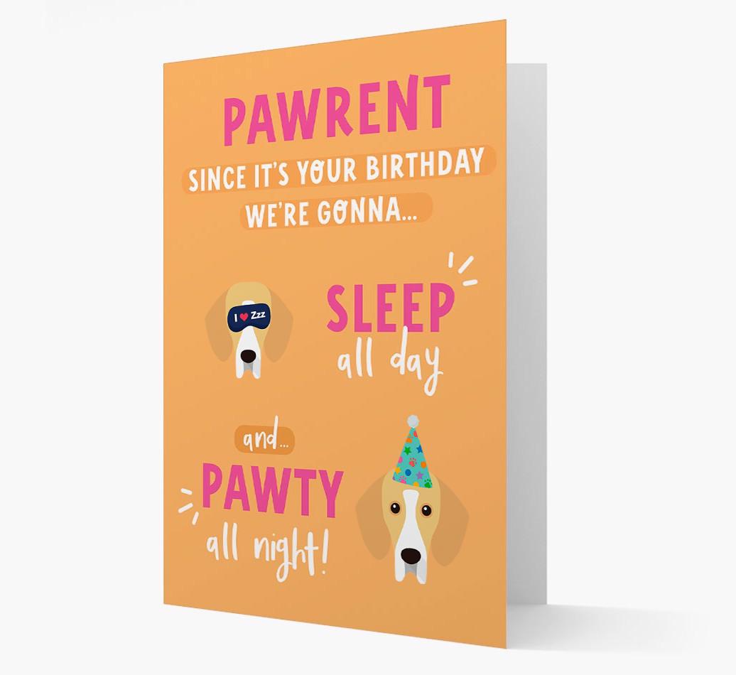 Sleep All Day, Pawty All Night: Personalized Card with {breedFullName} Icon