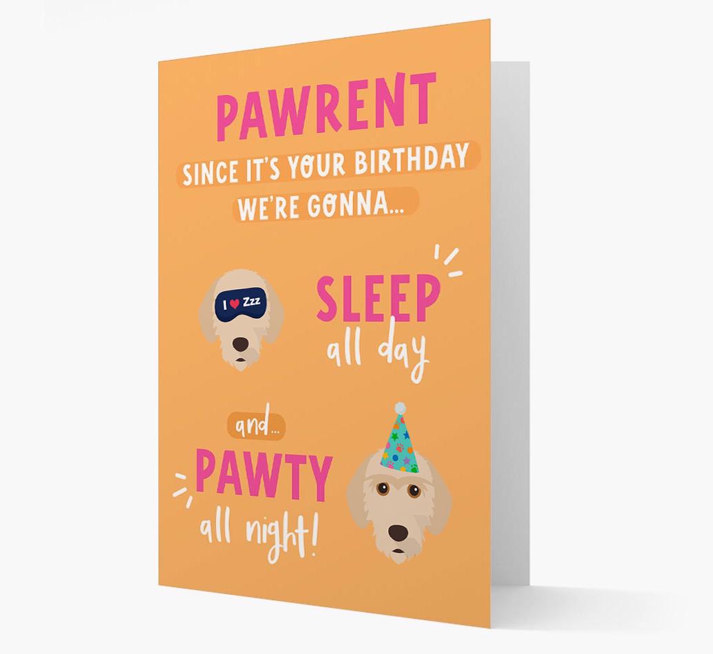 Sleep All Day, Pawty All Night: Personalized Card with {breedFullName} Icon