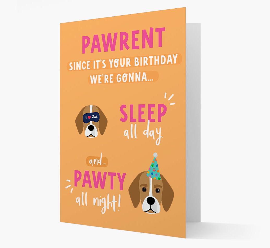 Sleep All Day, Pawty All Night: Personalized Card with {breedFullName} Icon