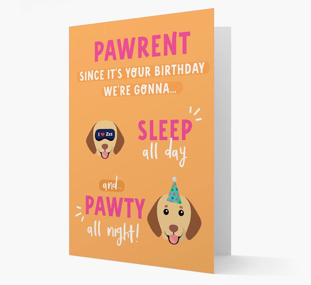 Sleep All Day, Pawty All Night: Personalized Card with {breedFullName} Icon