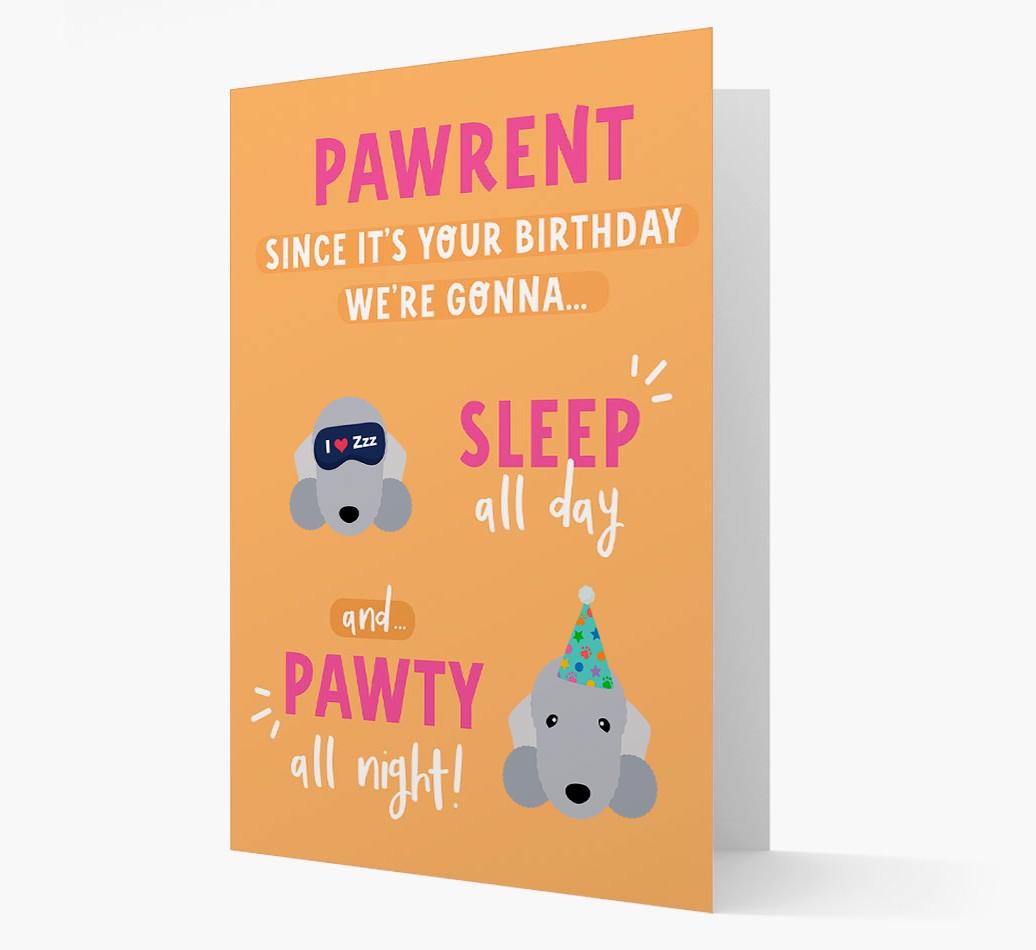 Sleep All Day, Pawty All Night: Personalized Card with {breedFullName} Icon
