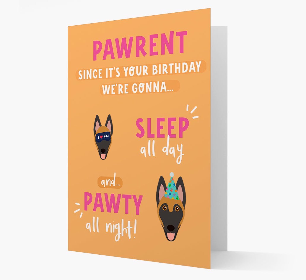 Sleep All Day, Pawty All Night: Personalized Card with {breedFullName} Icon
