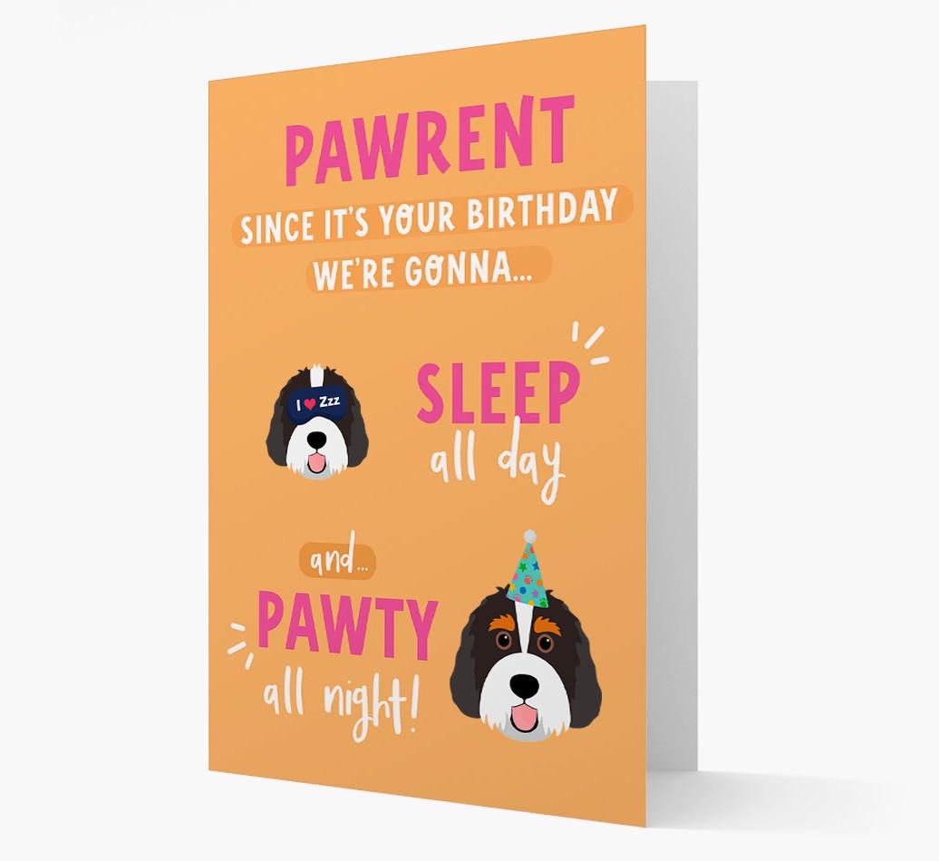 Sleep All Day, Pawty All Night: Personalized Card with {breedFullName} Icon