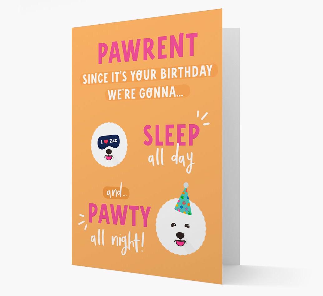 Sleep All Day, Pawty All Night: Personalized Card with {breedFullName} Icon