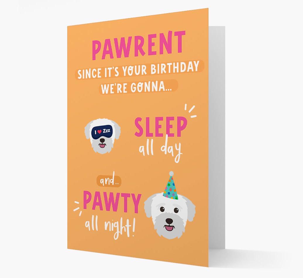 Sleep All Day, Pawty All Night: Personalized Card with {breedFullName} Icon