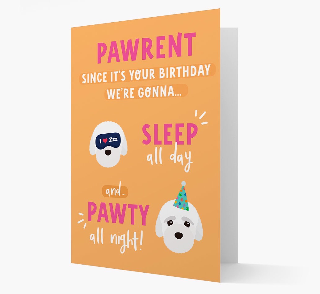 Sleep All Day, Pawty All Night: Personalized Card with {breedFullName} Icon