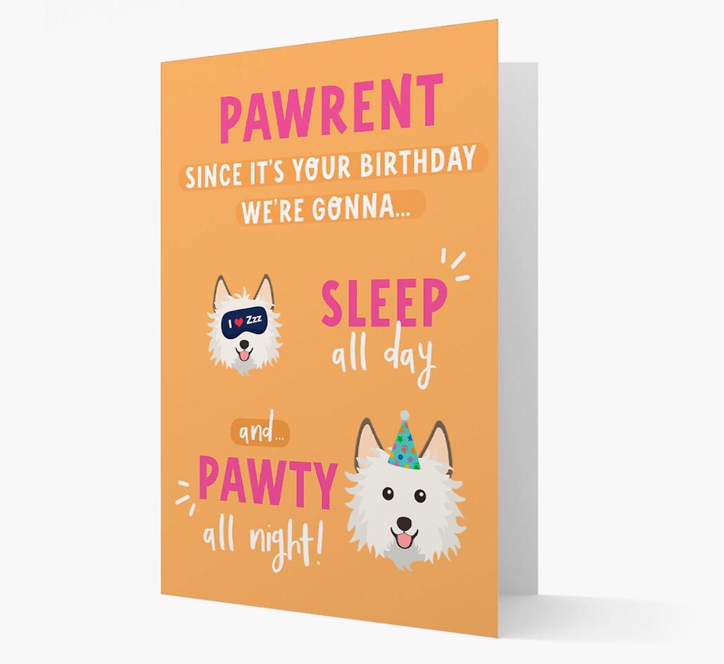 Sleep All Day, Pawty All Night: Personalized Card with {breedFullName} Icon