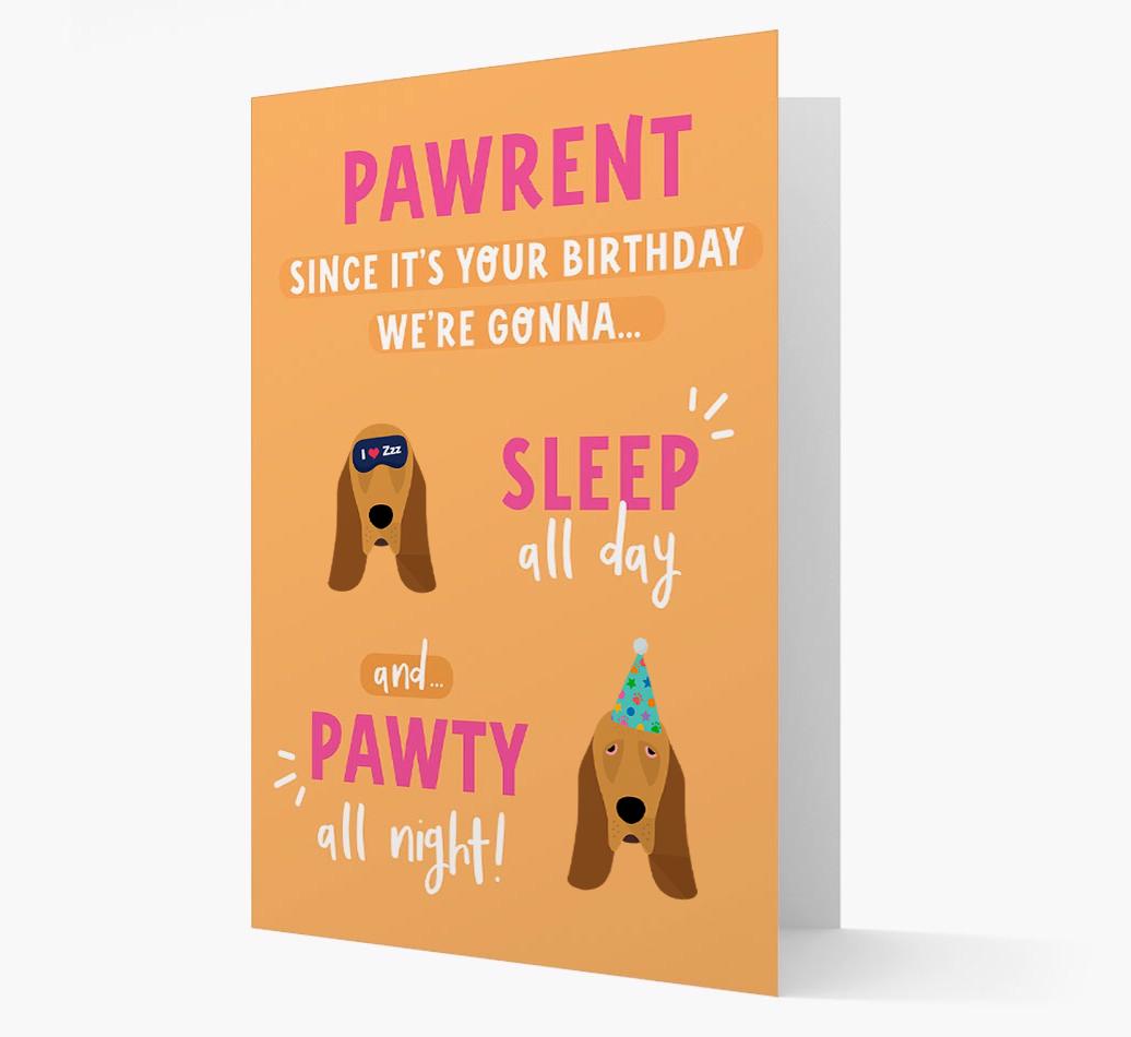 Sleep All Day, Pawty All Night: Personalized Card with {breedFullName} Icon