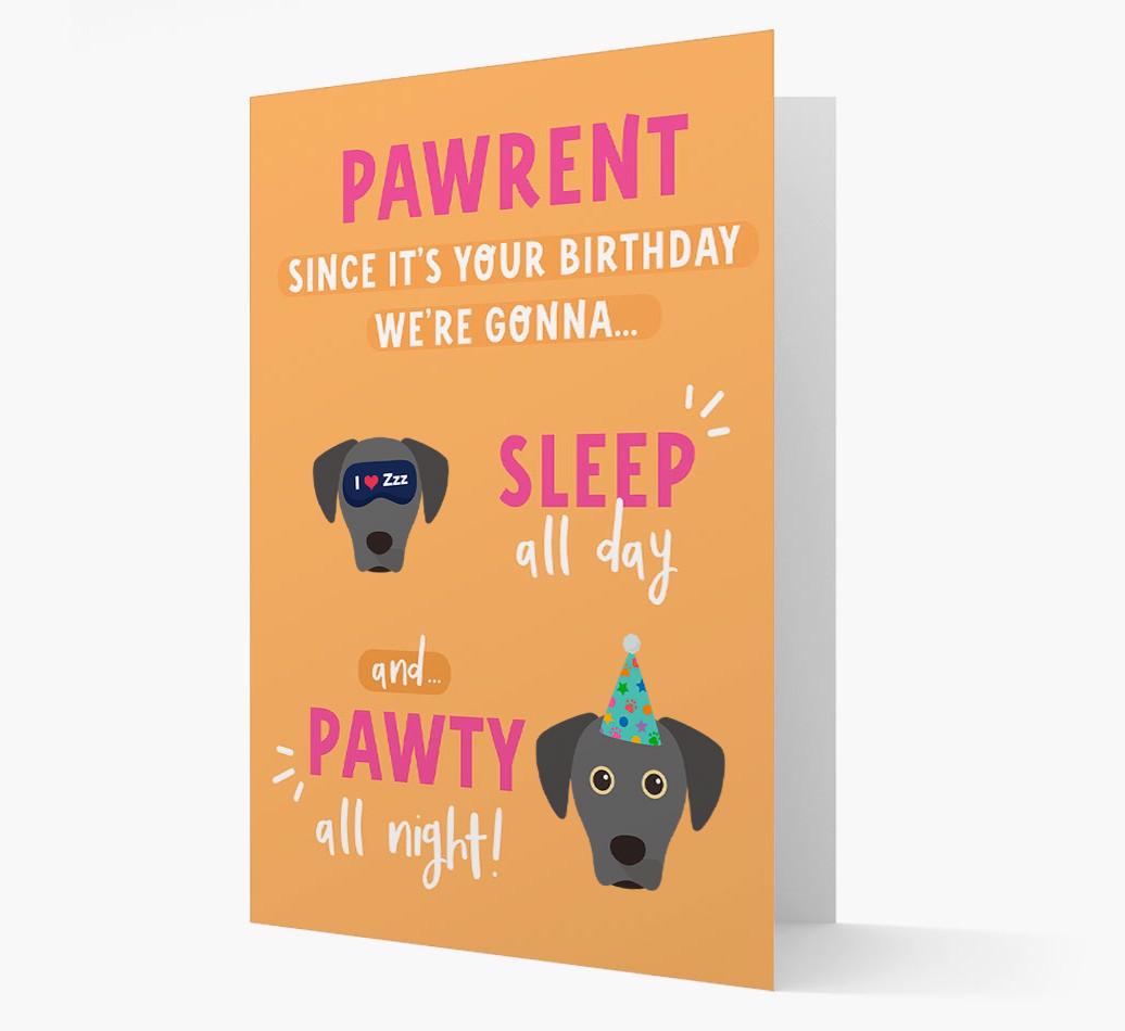 Sleep All Day, Pawty All Night: Personalized Card with {breedFullName} Icon