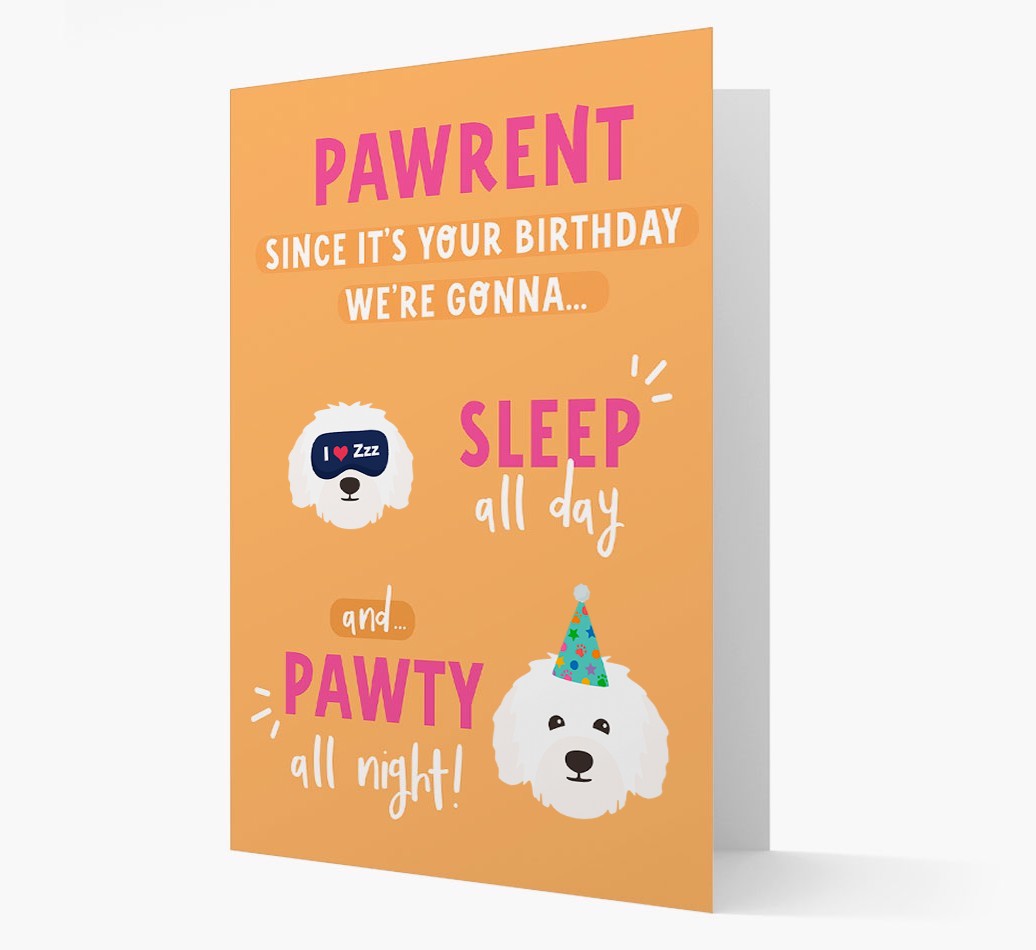 Sleep All Day, Pawty All Night: Personalized Card with {breedFullName} Icon