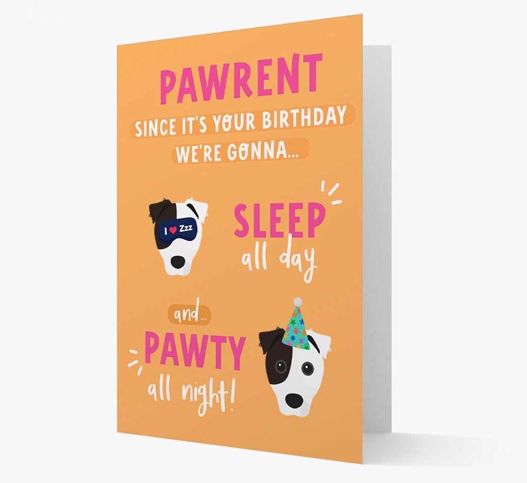 Sleep All Day, Pawty All Night: Personalized Card with {breedFullName} Icon