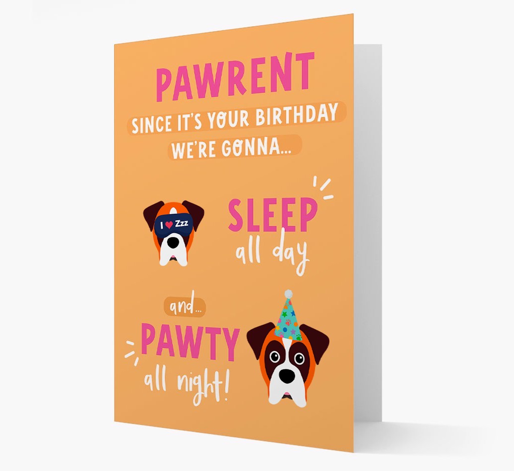 Sleep All Day, Pawty All Night: Personalized Card with {breedFullName} Icon