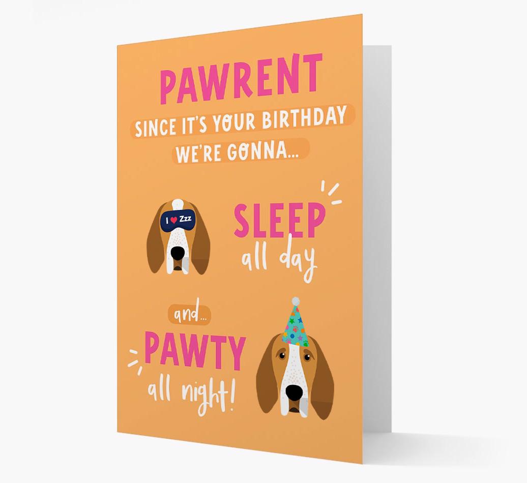 Sleep All Day, Pawty All Night: Personalized Card with {breedFullName} Icon