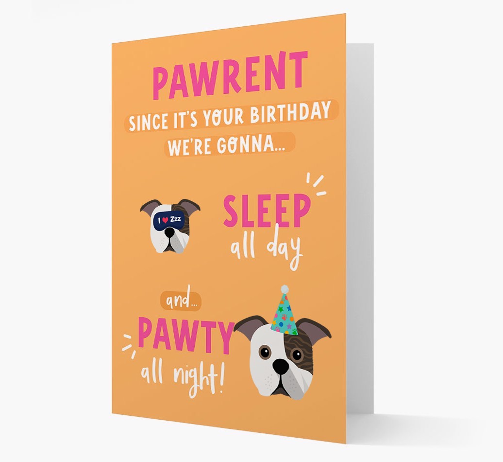 Sleep All Day, Pawty All Night: Personalized Card with {breedFullName} Icon