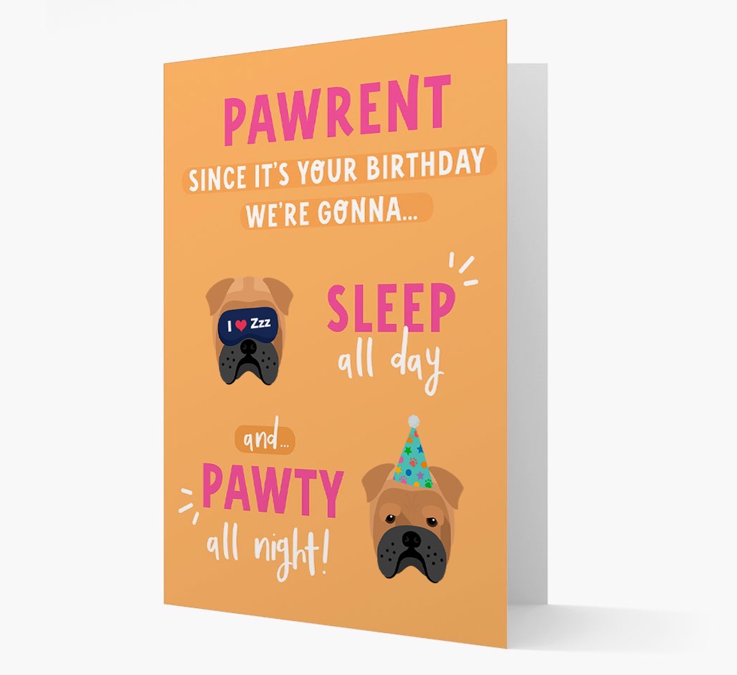 Sleep All Day, Pawty All Night: Personalized Card with {breedFullName} Icon