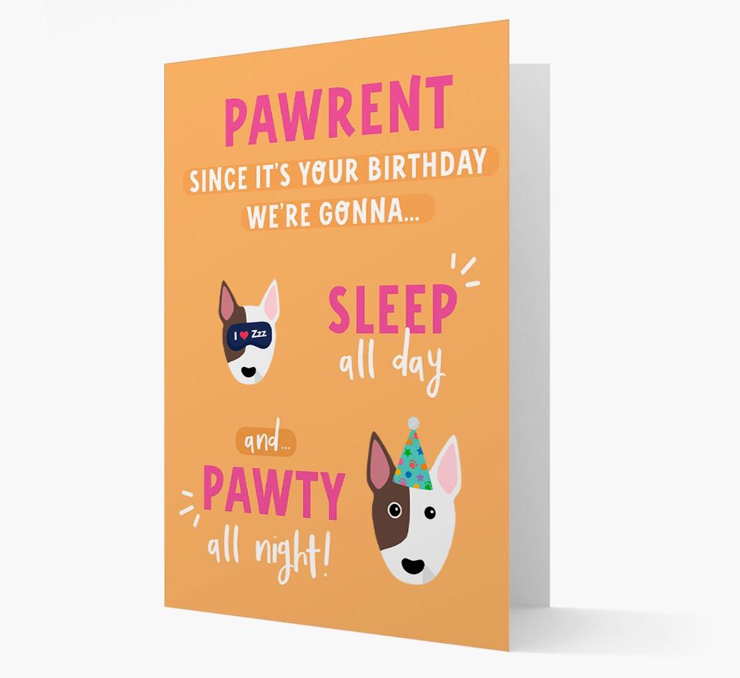 Sleep All Day, Pawty All Night: Personalized Card with {breedFullName} Icon