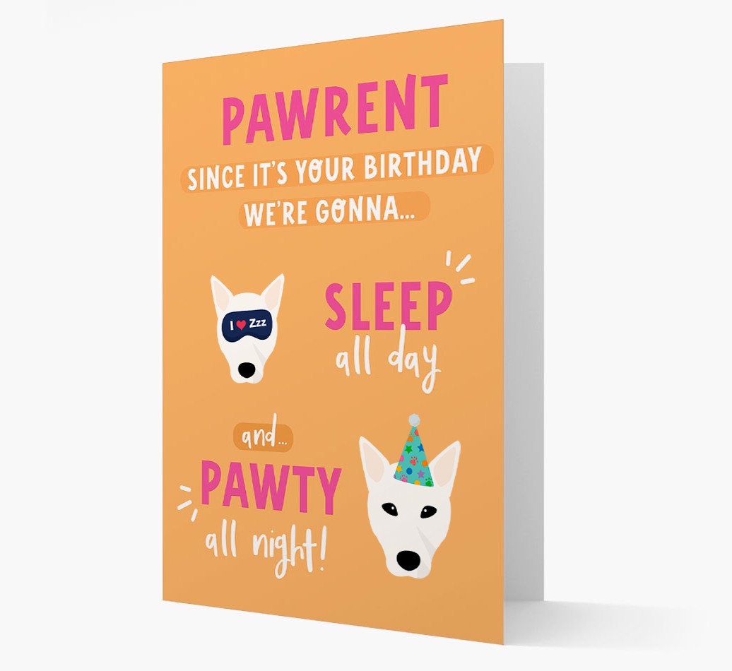 Sleep All Day, Pawty All Night: Personalized Card with {breedFullName} Icon