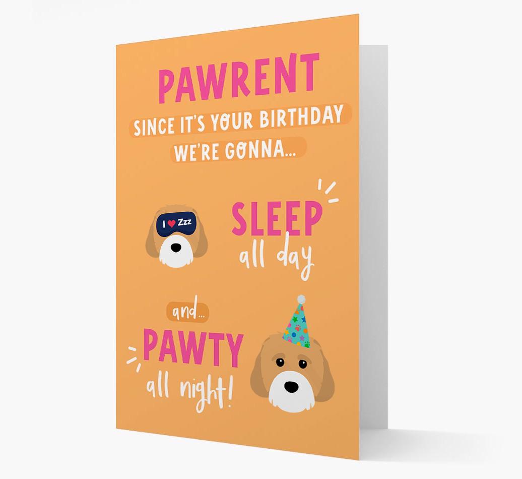 Sleep All Day, Pawty All Night: Personalized Card with {breedFullName} Icon