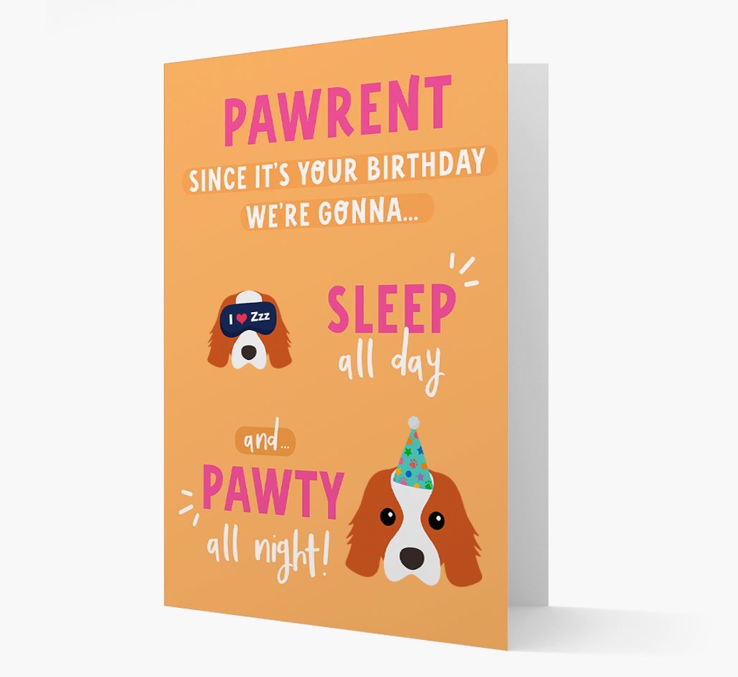 Sleep All Day, Pawty All Night: Personalized Card with {breedFullName} Icon