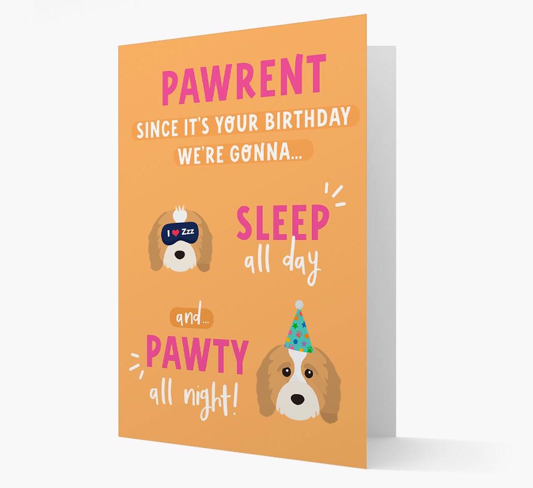 Sleep All Day, Pawty All Night: Personalized Card with {breedFullName} Icon