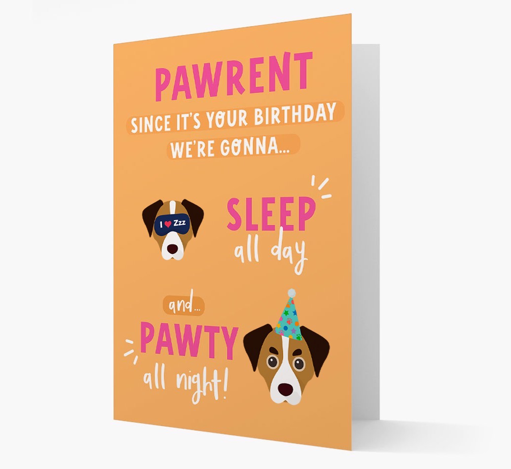 Sleep All Day, Pawty All Night: Personalized Card with {breedFullName} Icon