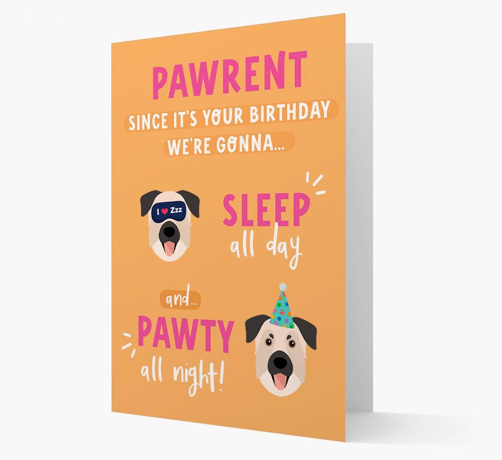 Sleep All Day, Pawty All Night: Personalized Card with {breedFullName} Icon