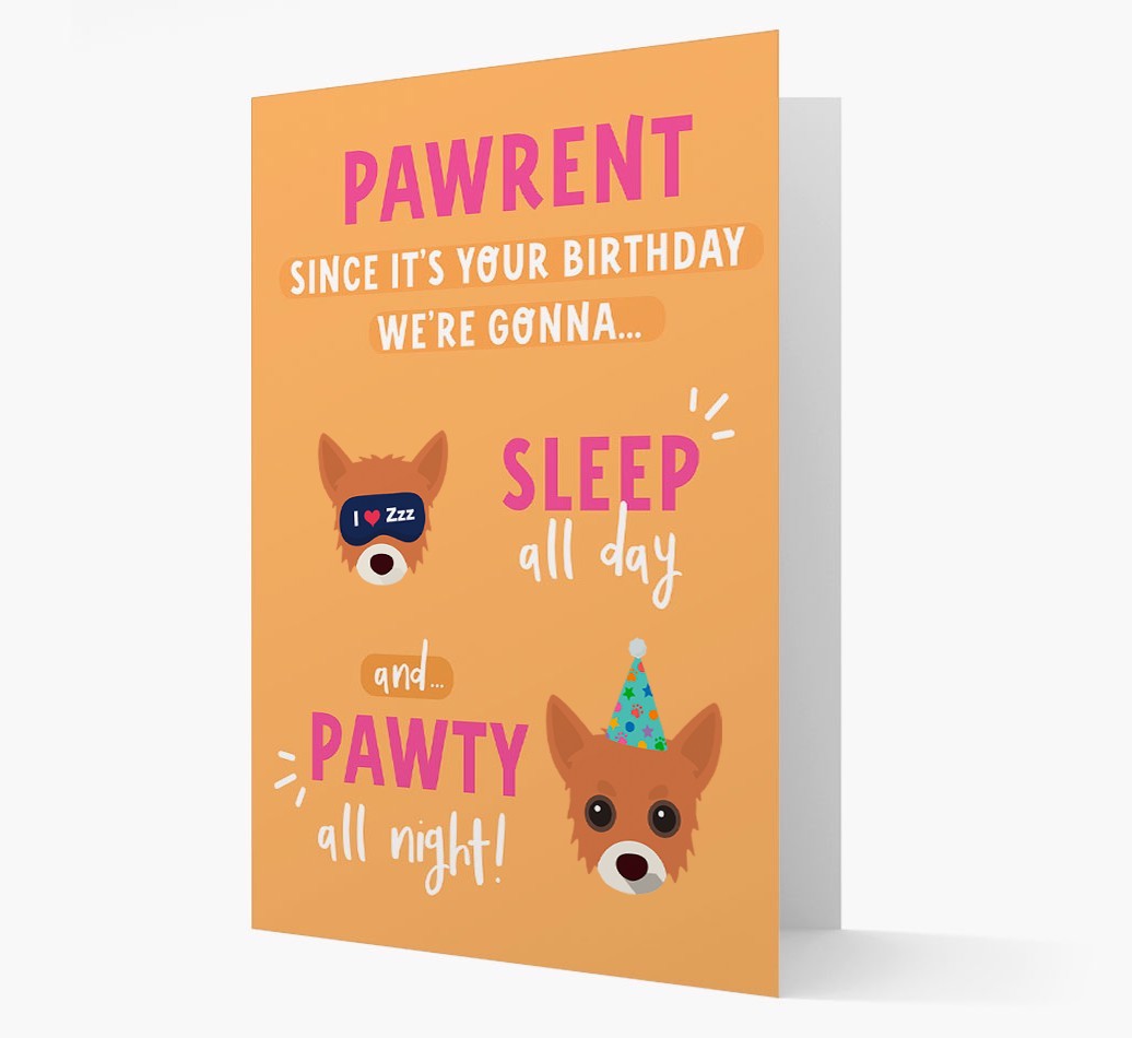 Sleep All Day, Pawty All Night: Personalized Card with {breedFullName} Icon