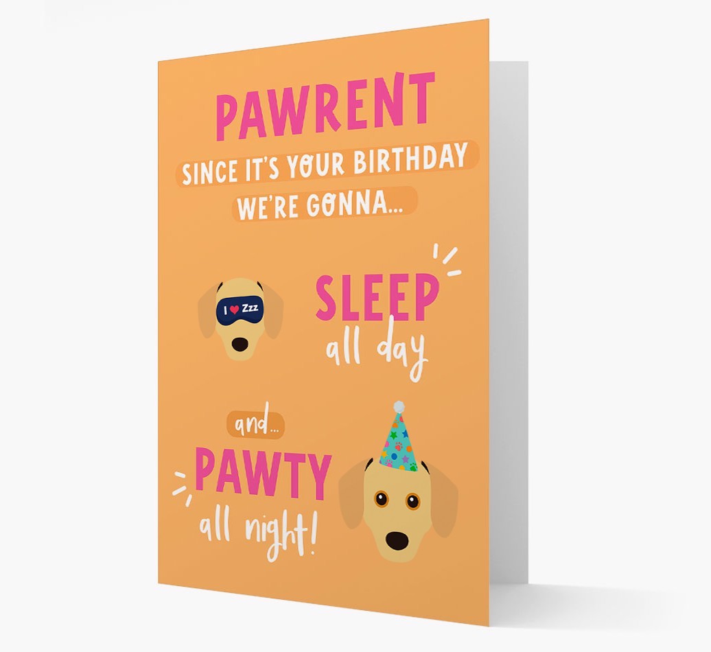 Sleep All Day, Pawty All Night: Personalized Card with {breedFullName} Icon