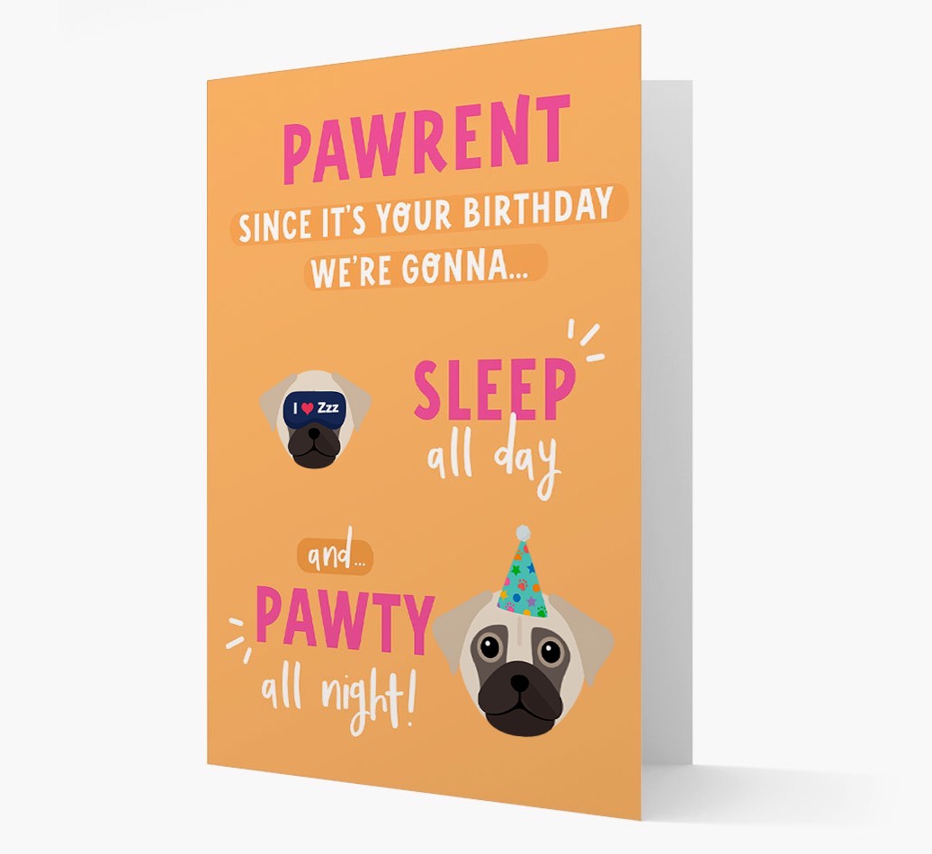 Sleep All Day, Pawty All Night: Personalized Card with {breedFullName} Icon