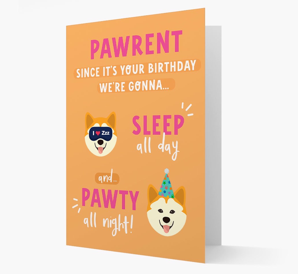 Sleep All Day, Pawty All Night: Personalized Card with {breedFullName} Icon