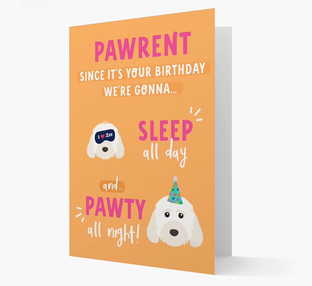 Sleep All Day, Pawty All Night: Personalized Card with {breedFullName} Icon