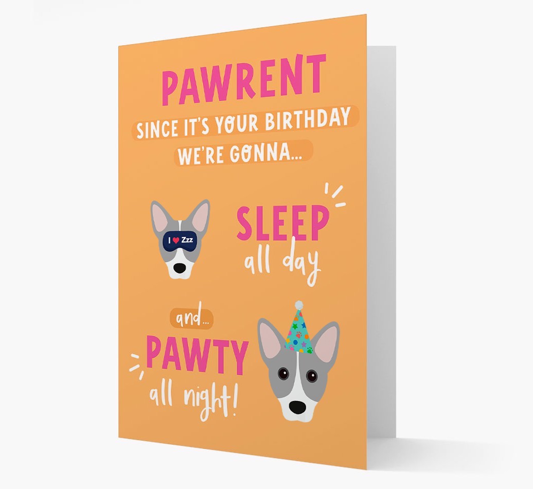 Sleep All Day, Pawty All Night: Personalized Card with {breedFullName} Icon