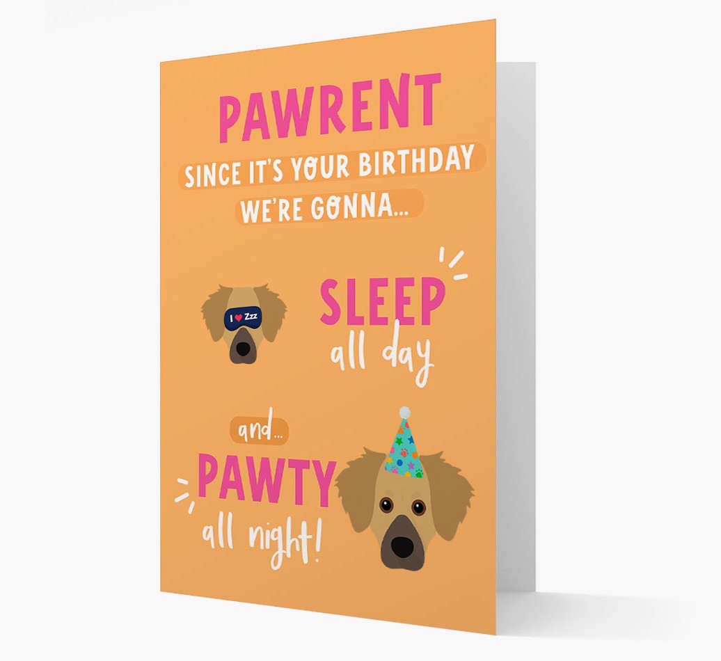 Sleep All Day, Pawty All Night: Personalized Card with {breedFullName} Icon
