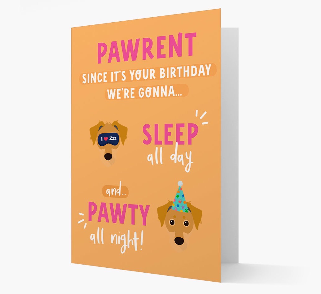 Sleep All Day, Pawty All Night: Personalized Card with {breedFullName} Icon