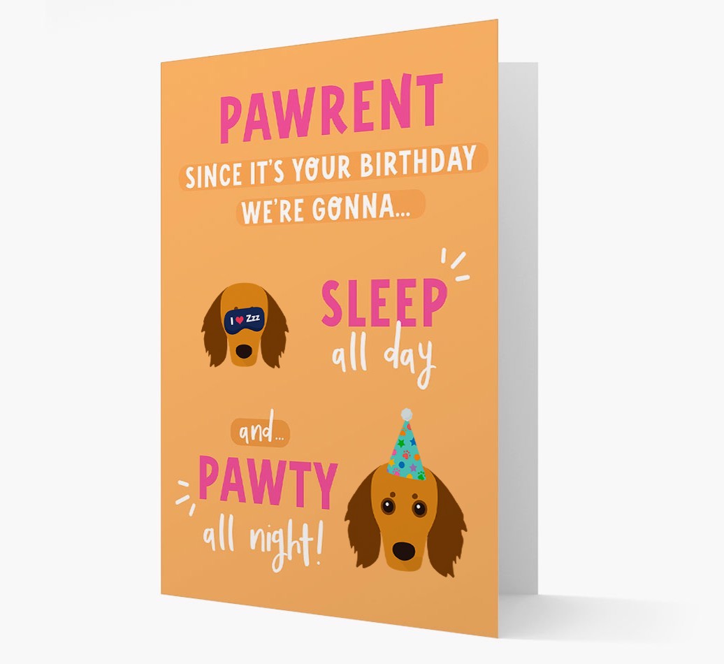 Sleep All Day, Pawty All Night: Personalized Card with {breedFullName} Icon